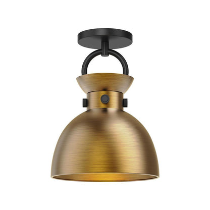 Alora Lighting Waldo Semi-Flush Mount, 1-Light, Matte Black, Aged Gold, 12"H