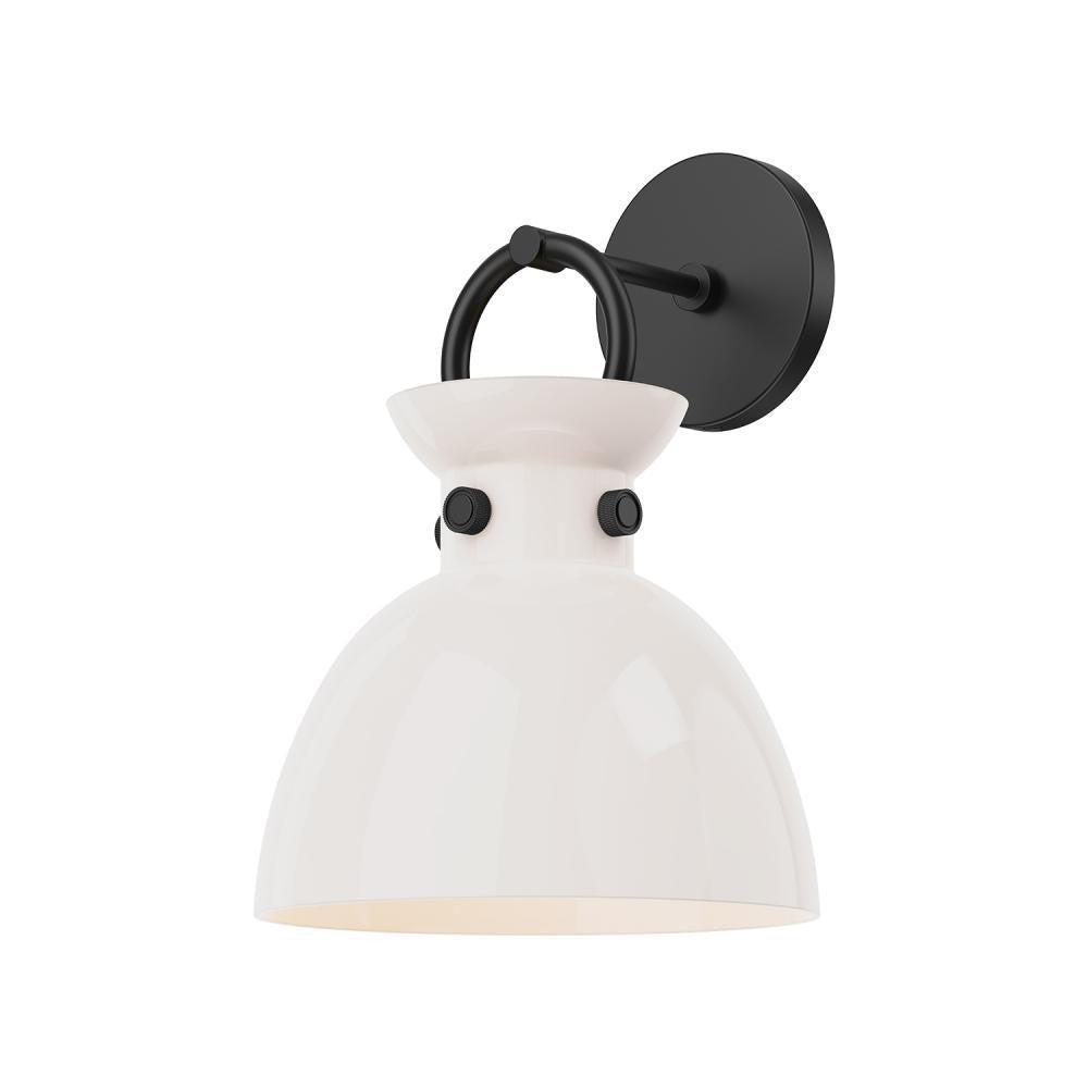Alora Lighting Waldo Wall Vanity, 1-Light, Matte Black, Glossy Opal Glass, 12.75"H