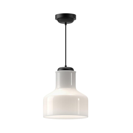 Alora Lighting Westlake Pendant, 1-Light, Matte Black, Glossy Opal Glass, 13"H
