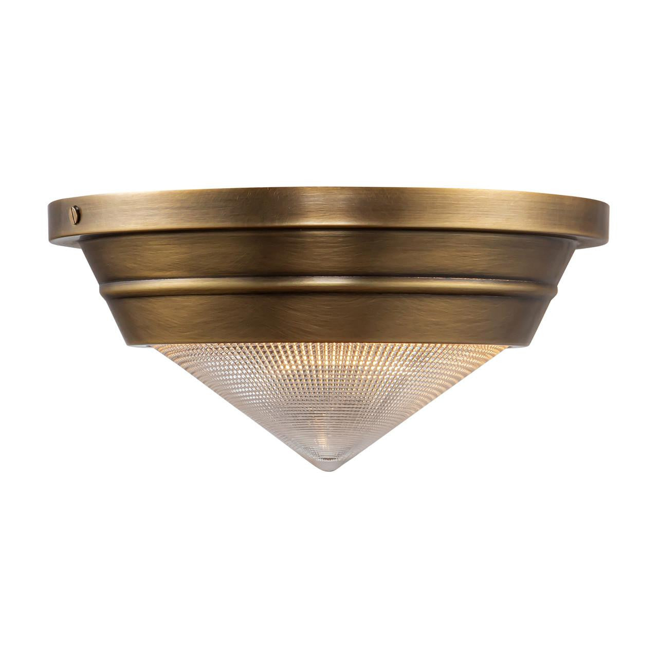 Alora Lighting Willard Flush Mount, 1-Light, Vintage Brass, Prismatic Glass, 10.13"D