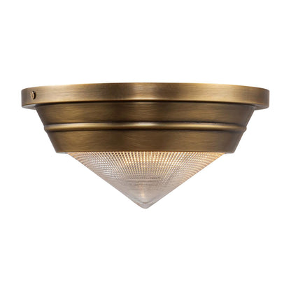 Alora Lighting Willard Flush Mount, 1-Light, Vintage Brass, Prismatic Glass, 10.13"D