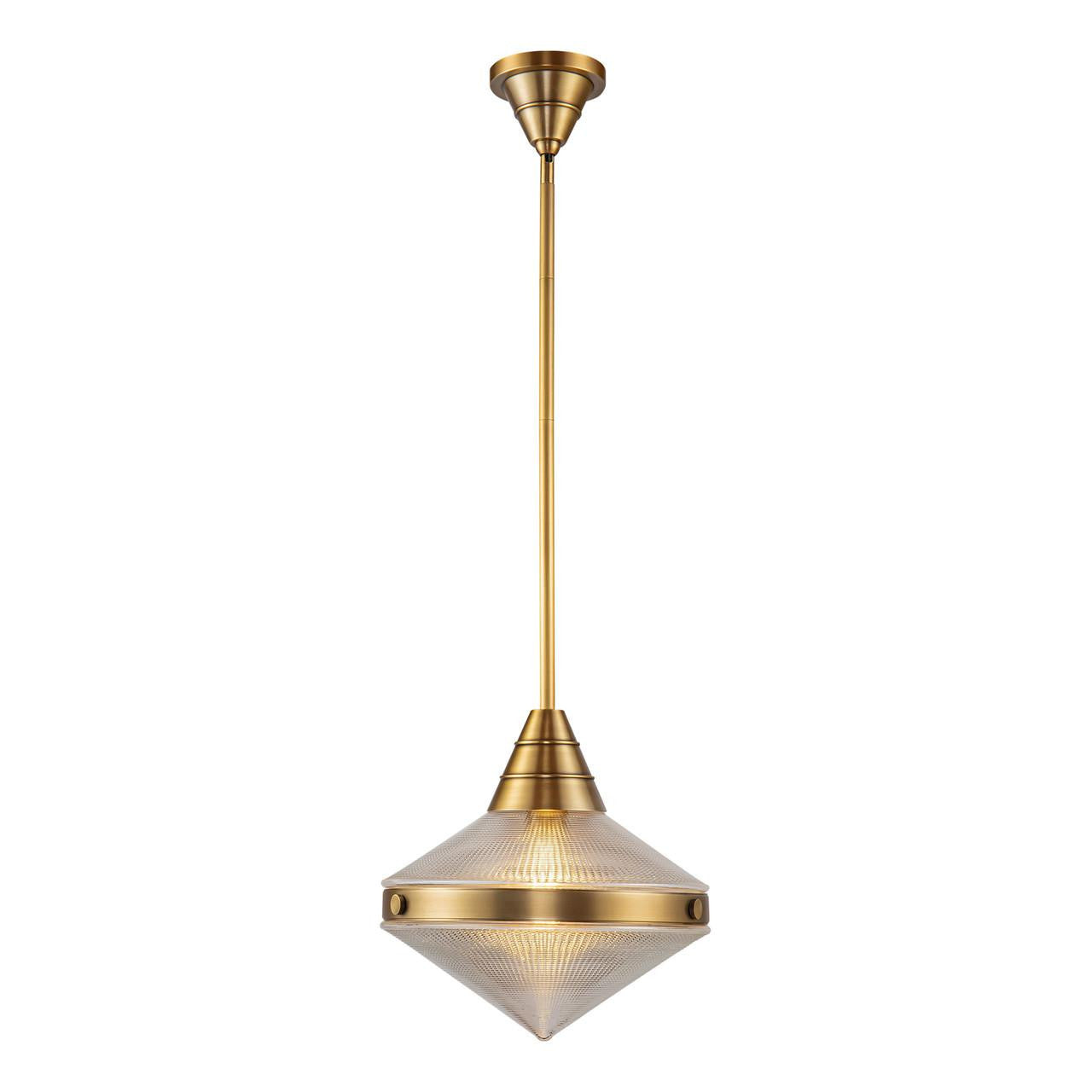 Alora Lighting Willard Pendant, 1-Light, Vintage Brass, Prismatic Glass, 14.13"H