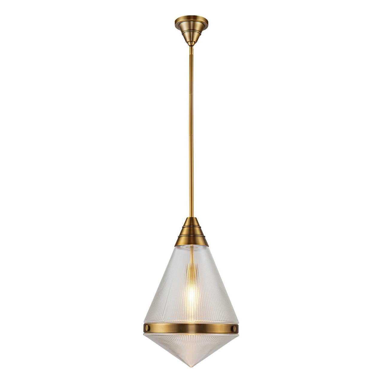 Alora Lighting Willard Pendant, 1-Light, Vintage Brass, Prismatic Glass, 21.75"H