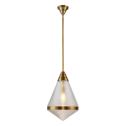 Alora Lighting Willard Pendant, 1-Light, Vintage Brass, Prismatic Glass, 21.75"H
