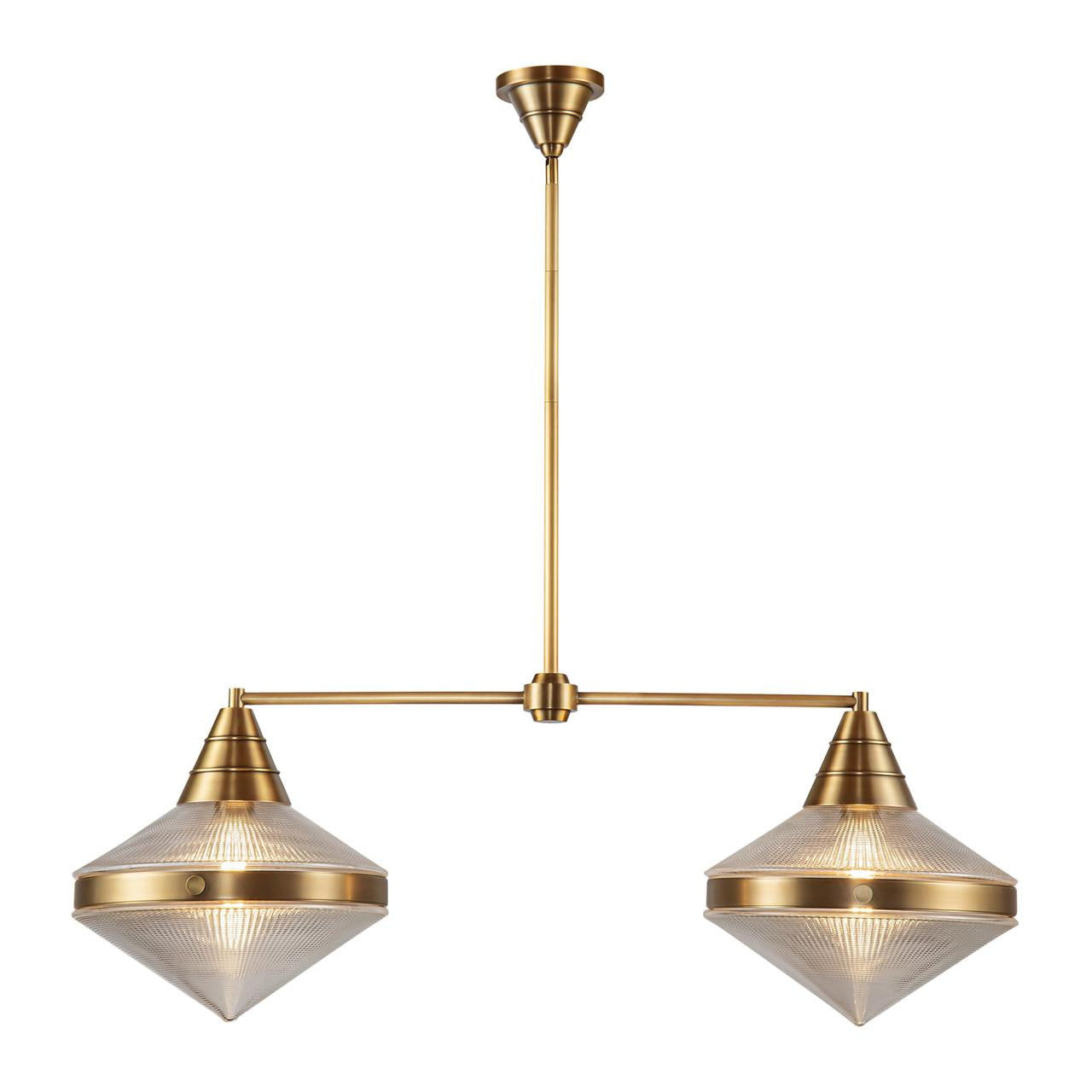 Alora Lighting Willard Pendant, 2-Light, Vintage Brass, Prismatic Glass, 40.63"L