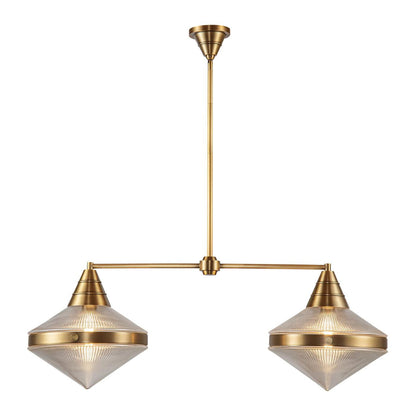 Alora Lighting Willard Pendant, 2-Light, Vintage Brass, Prismatic Glass, 40.63"L