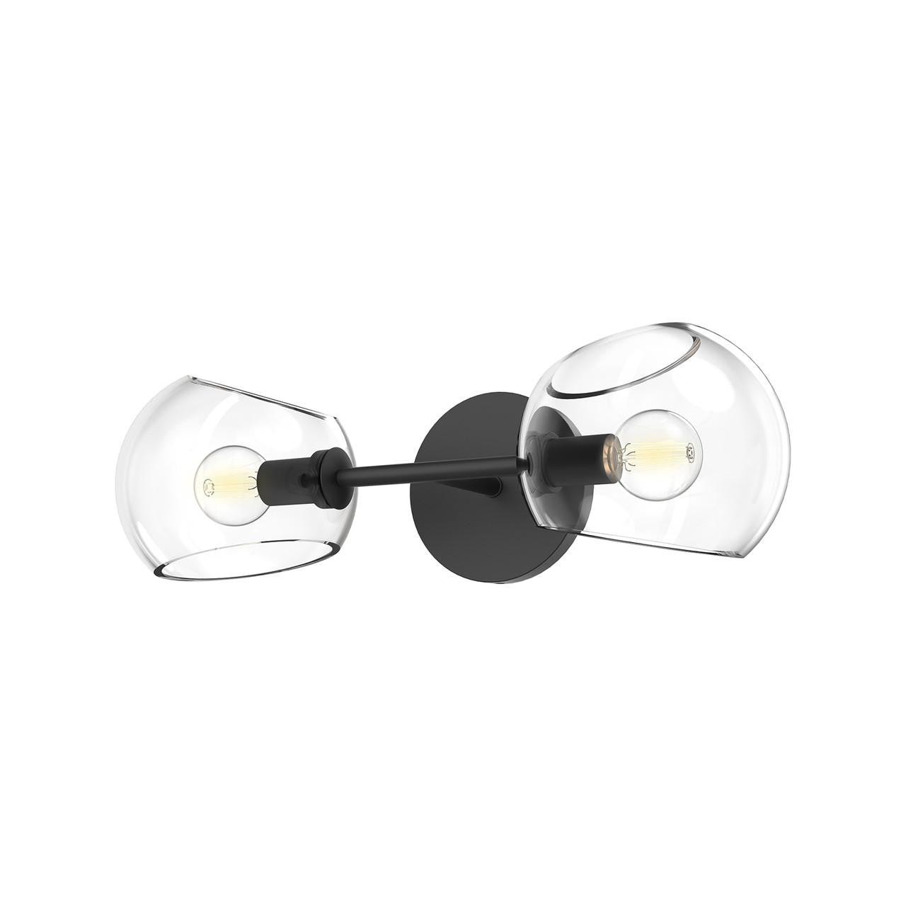 Alora Lighting Willow Bathroom Vanity Light, 2-Light, Matte Black, Clear Glass, 16.75"W
