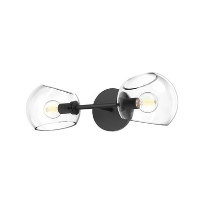 Alora Lighting Willow Bathroom Vanity Light, 2-Light, Matte Black, Clear Glass, 16.75"W