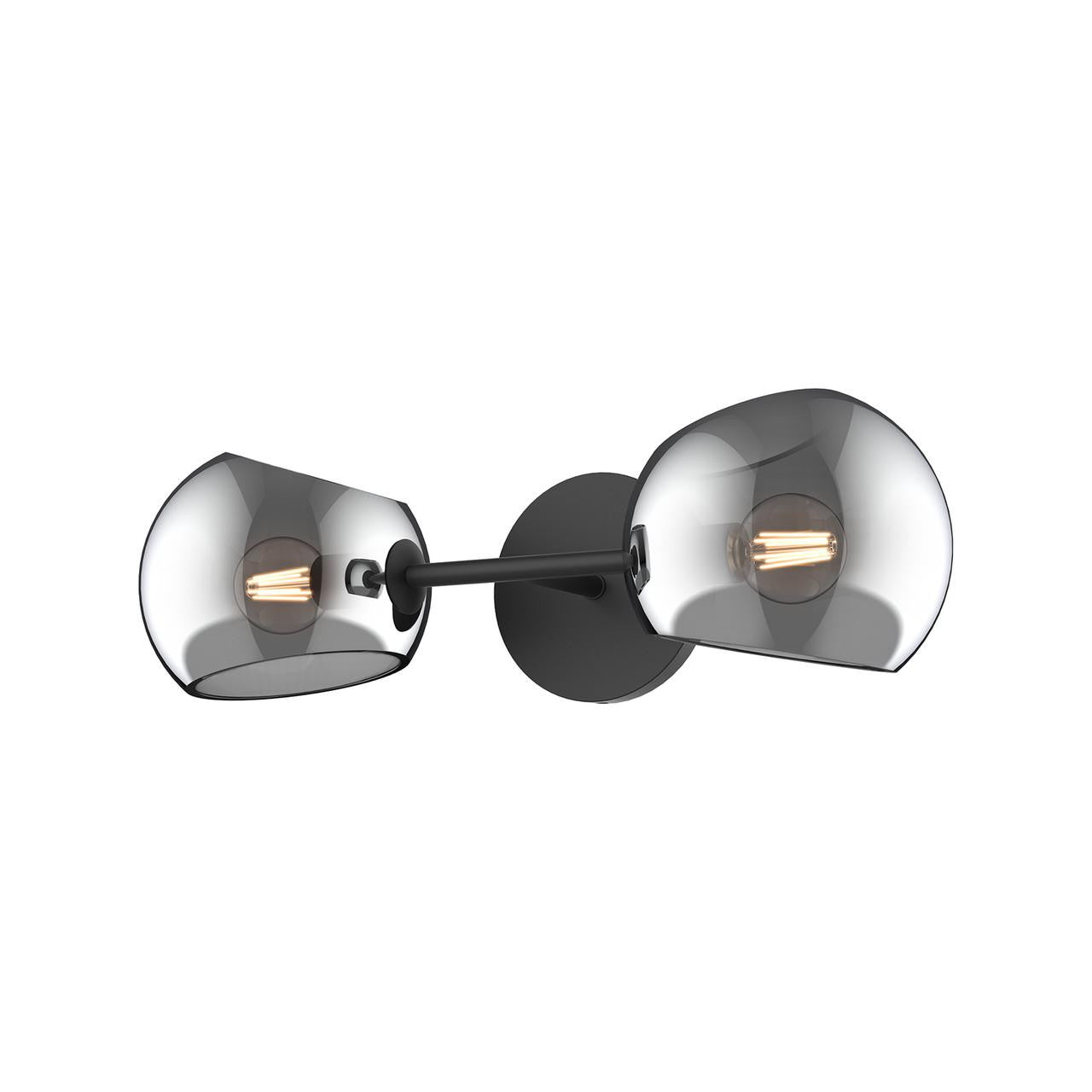 Alora Lighting Willow Bathroom Vanity Light, 2-Light, Matte Black, Smoked Solid Glass, 16.75"W