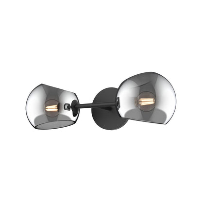 Alora Lighting Willow Bathroom Vanity Light, 2-Light, Matte Black, Smoked Solid Glass, 16.75"W
