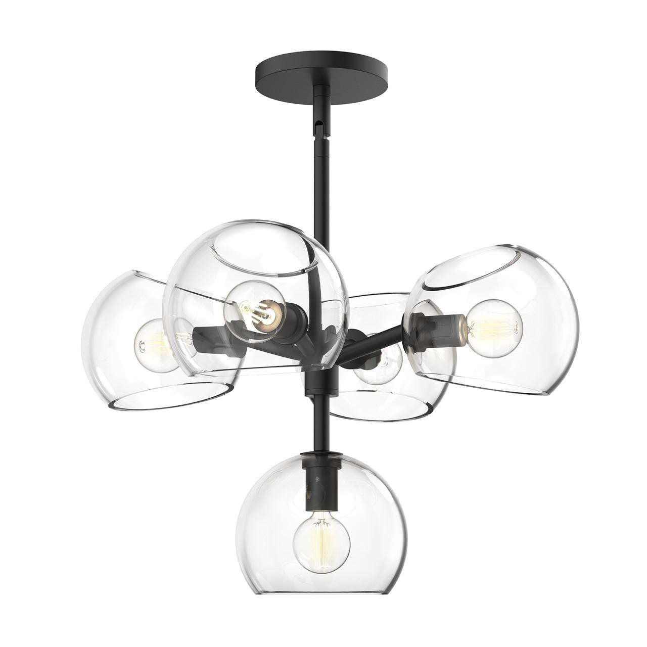 Alora Lighting Willow Chandelier, 5-Light, Matte Black, Clear Glass, 18"D
