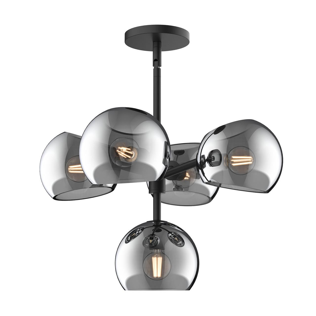 Alora Lighting Willow Chandelier, 5-Light, Matte Black, Smoked Solid Glass, 18"D