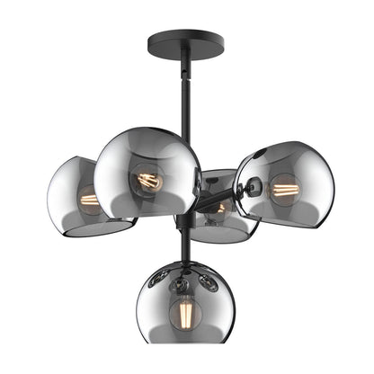 Alora Lighting Willow Chandelier, 5-Light, Matte Black, Smoked Solid Glass, 18"D
