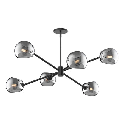 Alora Lighting Willow Chandelier, 6-Light, Matte Black, Smoked Solid Glass, 37"D