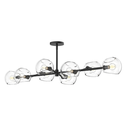 Alora Lighting Willow Linear Chandelier, 8-Light, Matte Black, Clear Glass, 48.25"L