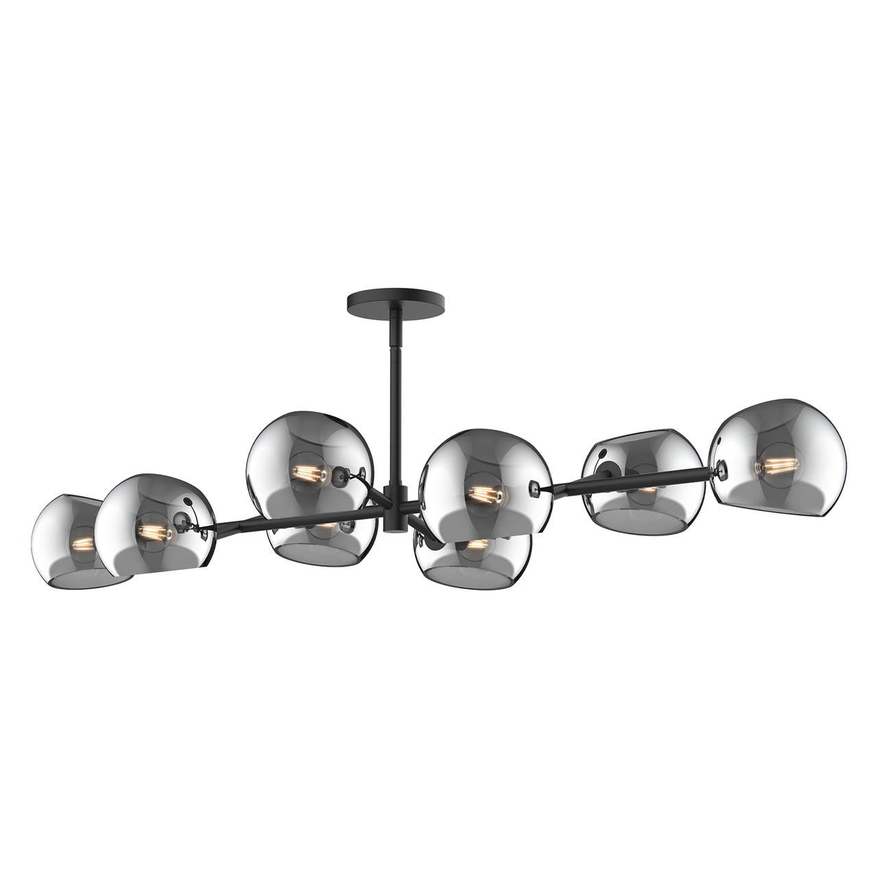 Alora Lighting Willow Linear Chandelier, 8-Light, Matte Black, Smoked Solid Glass, 48.25"L