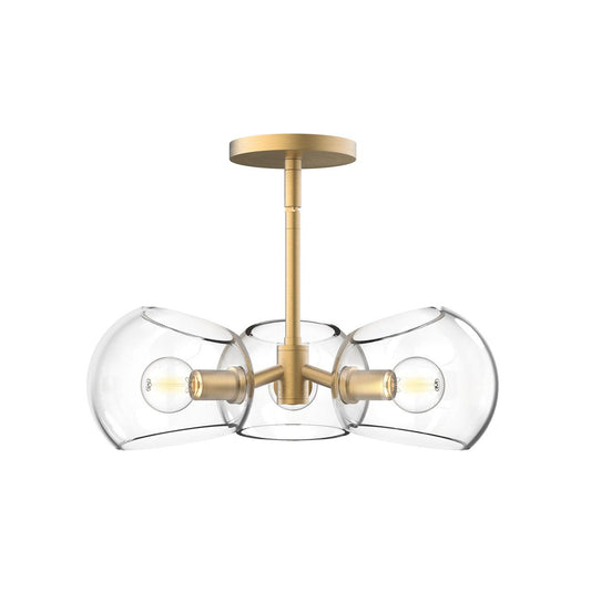 Alora Lighting Willow 3 Light Pendant Brushed Gold, Clear Glass