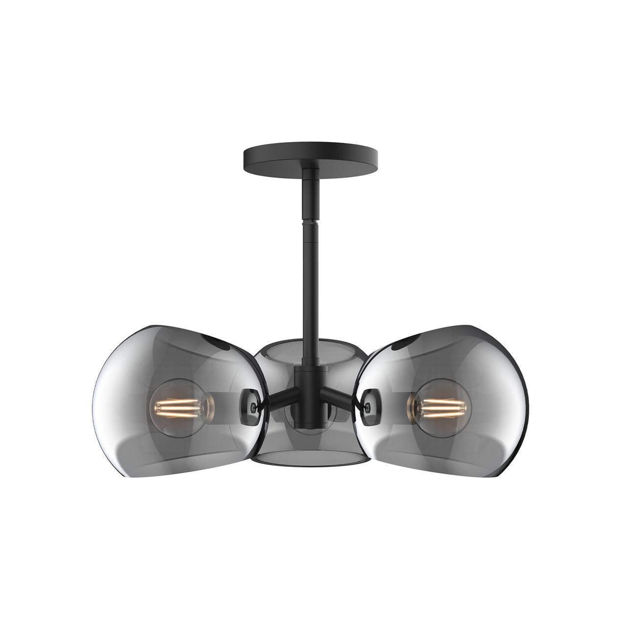 Alora Lighting Willow Pendant, 3-Light, Matte Black, Smoked Solid Glass, 16"D