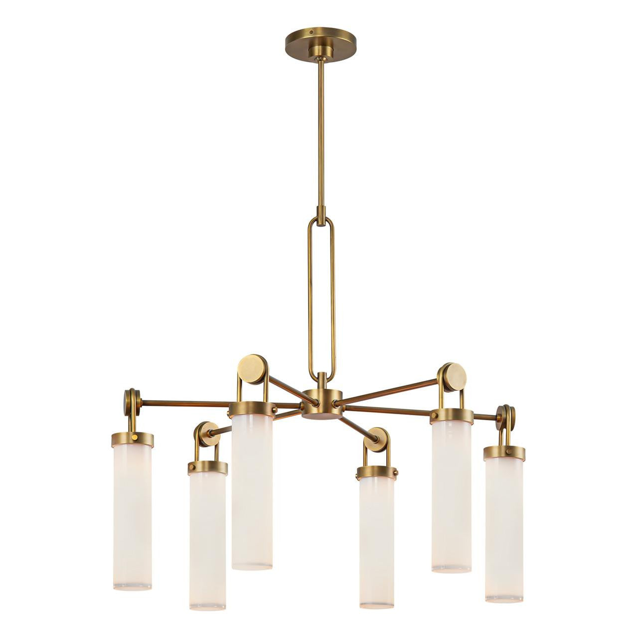 Alora Lighting Wynwood Chandelier, 6-Light, Vintage Brass, Glossy Opal, 32.13"D
