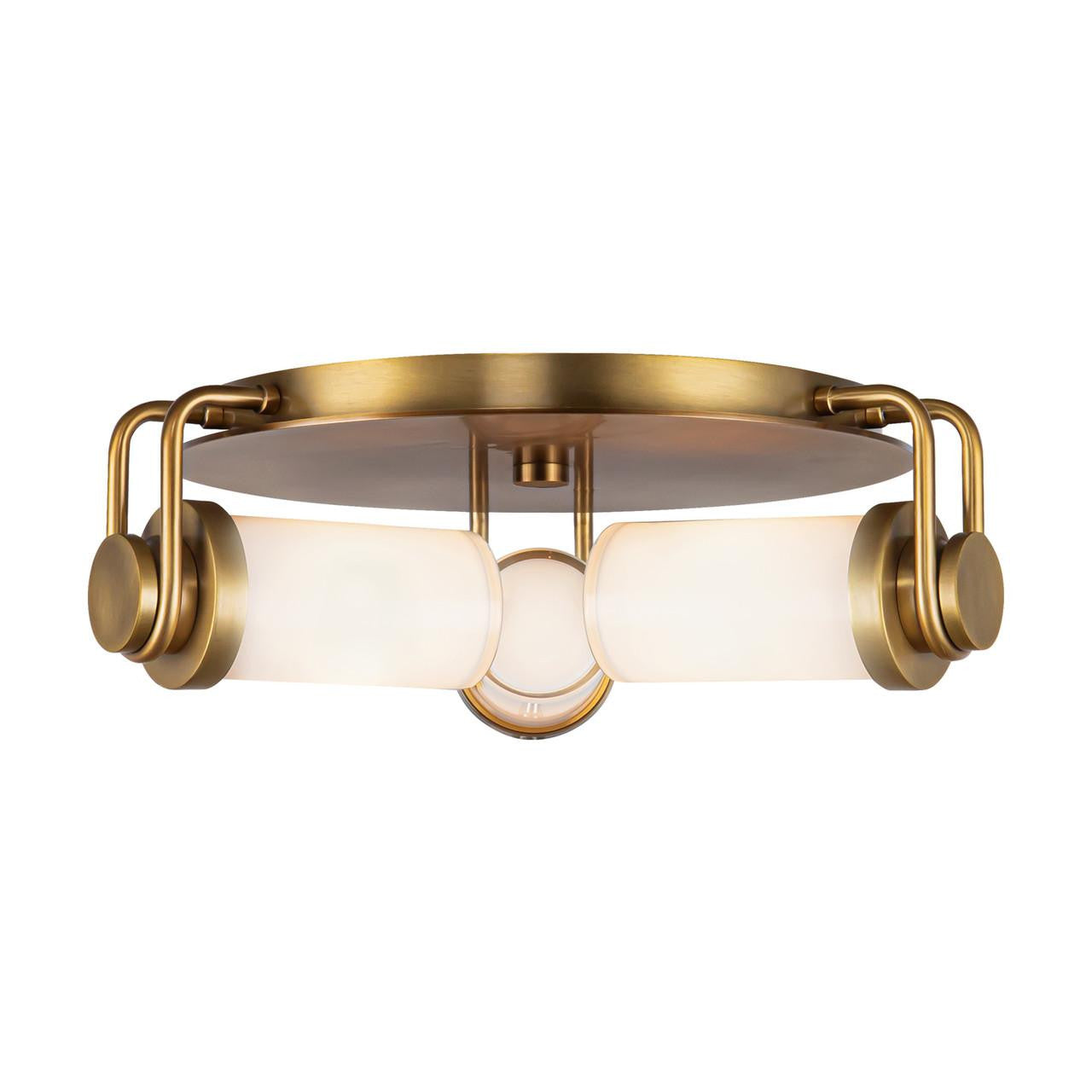 Alora Lighting Wynwood Flush Mount, 3-Light, Vintage Brass, Glossy Opal, 16.63"D