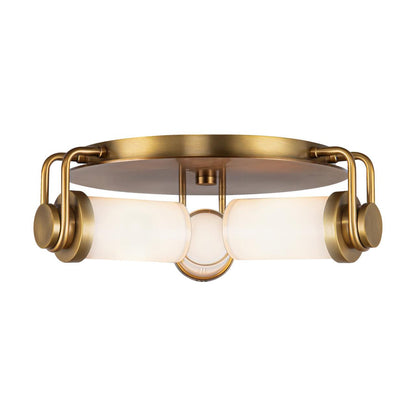 Alora Lighting Wynwood Flush Mount, 3-Light, Vintage Brass, Glossy Opal, 16.63"D