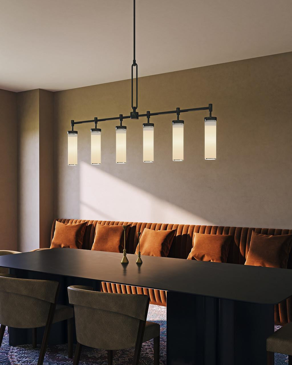 Alora Lighting Wynwood Pendant, 6-Light, Urban Bronze, Glossy Opal, 52.38"L