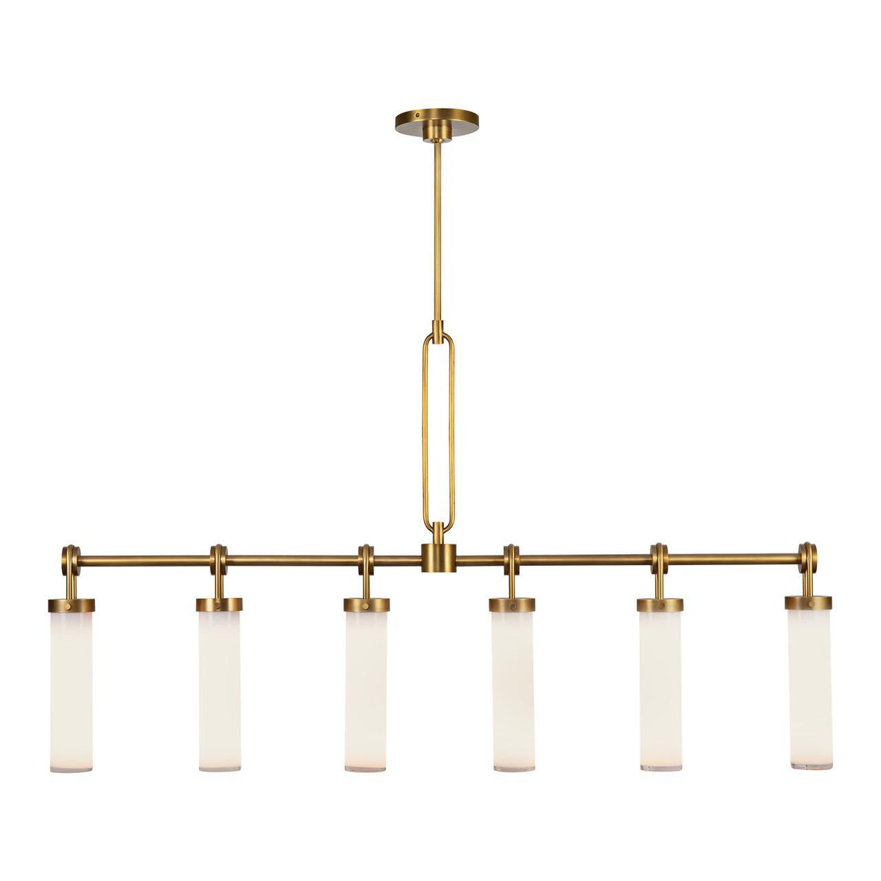 Alora Lighting Wynwood Pendant, 6-Light, Vintage Brass, Glossy Opal, 52.38"L