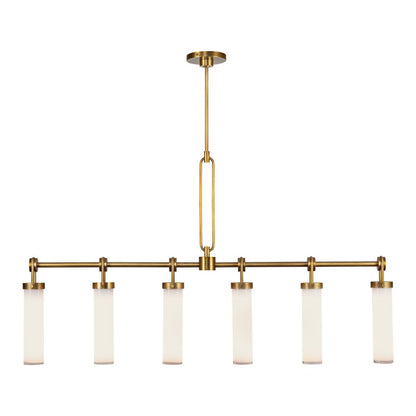 Alora Lighting Wynwood Pendant, 6-Light, Vintage Brass, Glossy Opal, 52.38"L