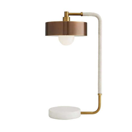 Arteriors Home Aaron Table Lamp, 1-Light, Antique Brass, Heritage Brass, Cream Leather, White Marble, 24"H (49735 3MNLT)