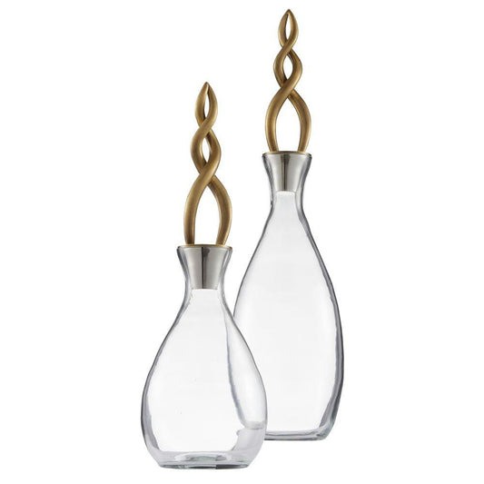 Arteriors Home Elixir Decanters, Set of 2 Smoke, Vintage Brass