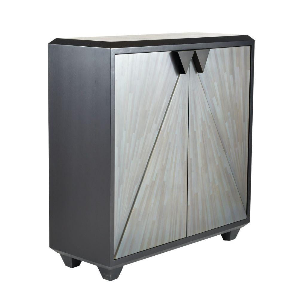 Arteriors Home Ellington Cabinet Gray Straw Marquetry, Ebony, Bronze