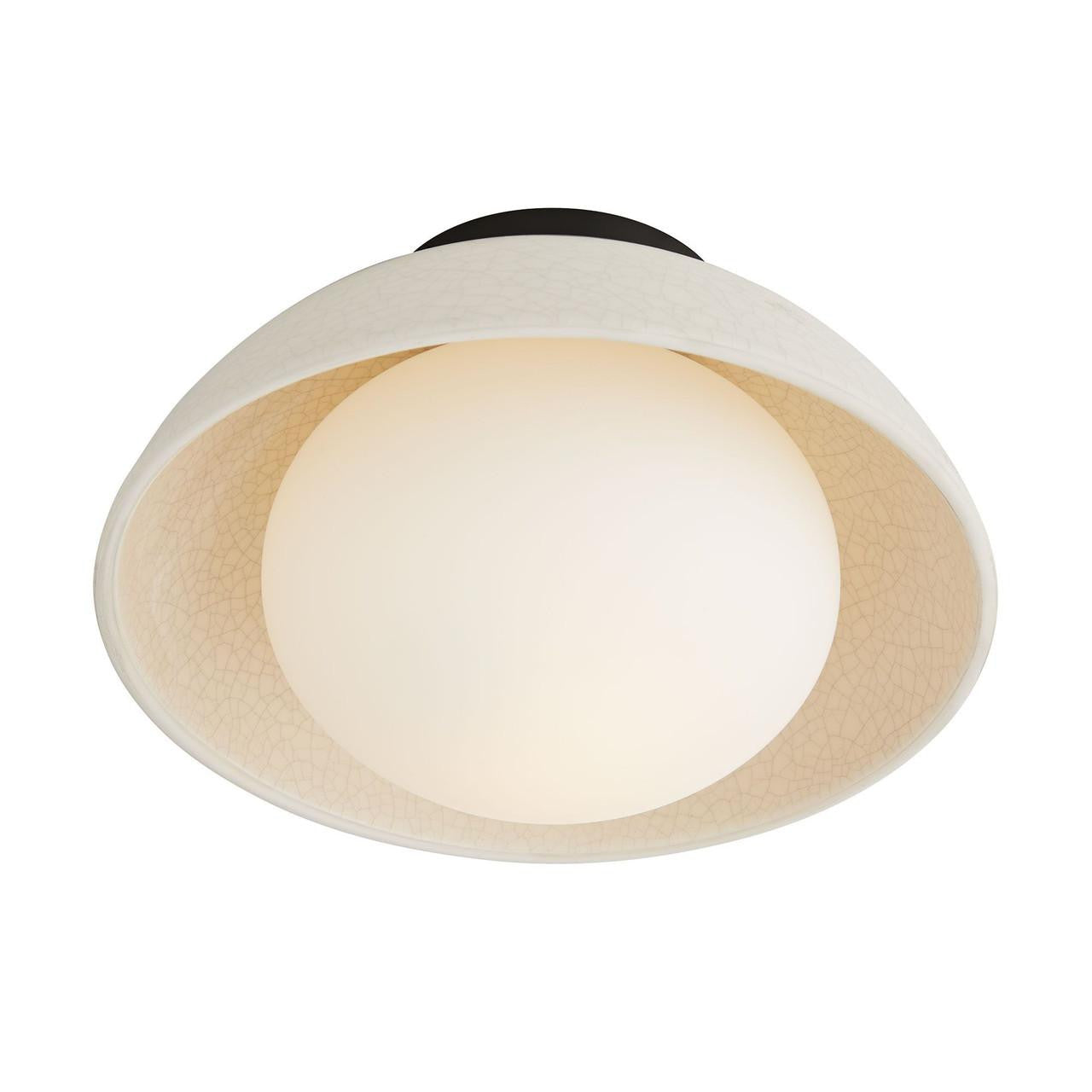 Arteriors Home Glaze Flush Mount, 1-Light, Ivory Stained Crackle Ceramic, Frosted Glass, 12.5"W (DA49003 3MPLT)