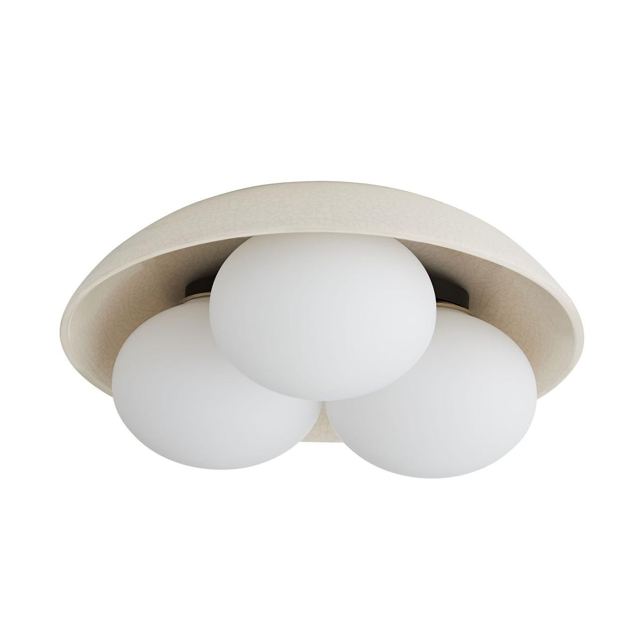 Arteriors Home Glaze Flush Mount, 3-Light, Ivory Stained Crackle Ceramic, Frosted Glass, 19"W (DA49004 3MPLU)