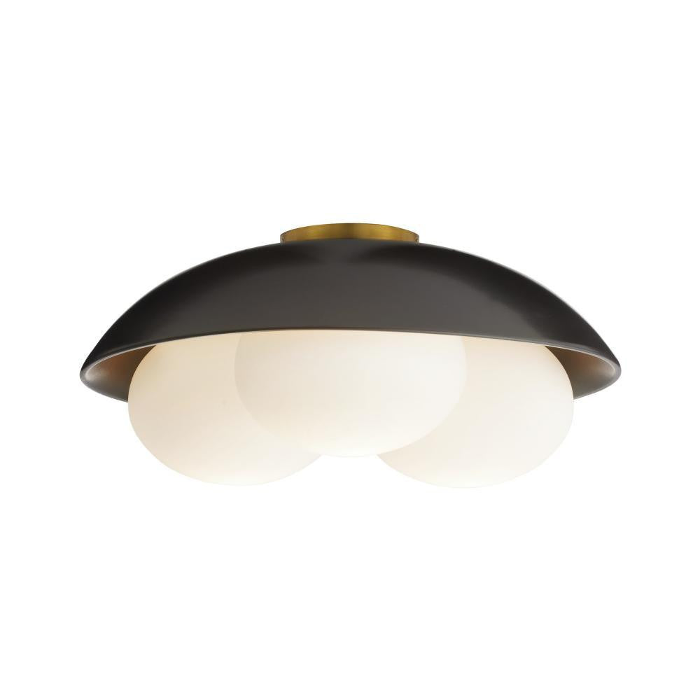 Arteriors Home Glaze Large Flush Mount Antique Brass, Matte Black Ceramic