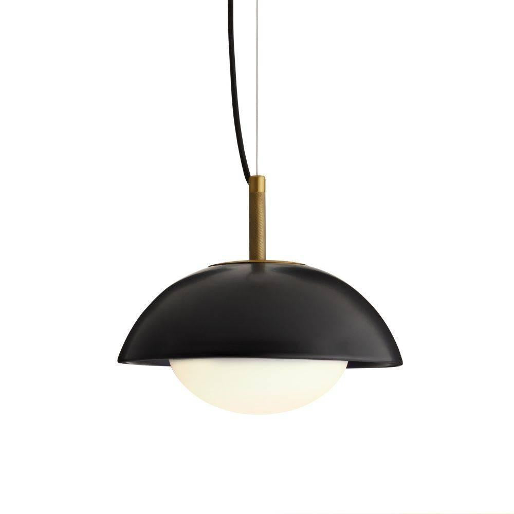 Arteriors Home Glaze Pendant Antique Brass, Matte Black Ceramic