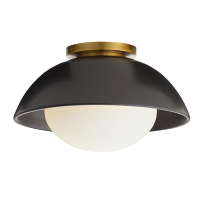 Arteriors Home Glaze Small Flush Mount Antique Brass, Matte Black Ceramic