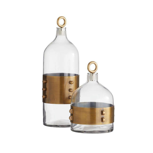 Arteriors Home Hancock Decanters, Set of 2 Clear, Antique Brass