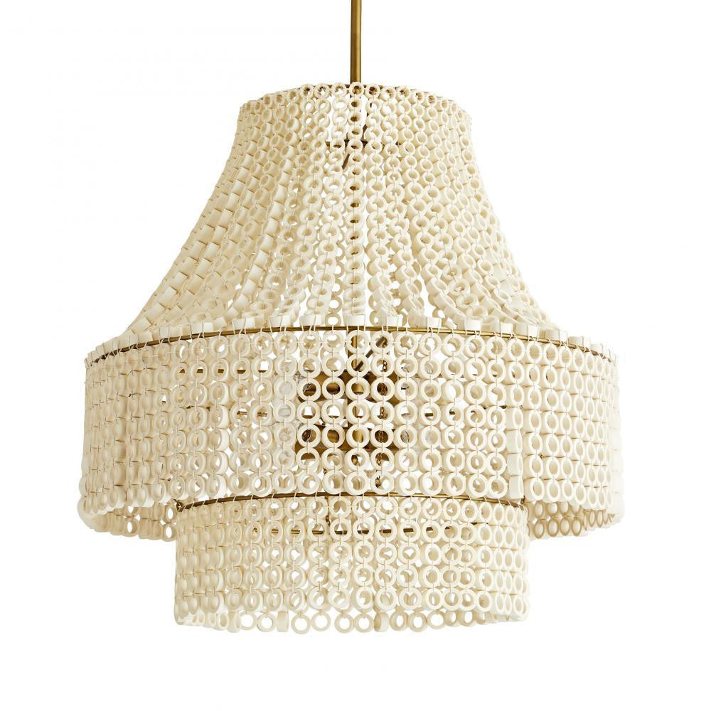 Arteriors Home Hannie Chandelier, 8-Light, White Wood, Antque Brass, 29"W (45110 3MMMA)