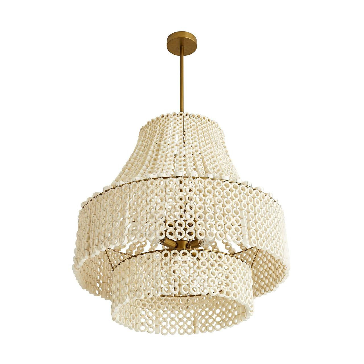 Arteriors Home Hannie Chandelier, 8-Light, White Wood, Antque Brass, 29"W (45110 3MMMA)