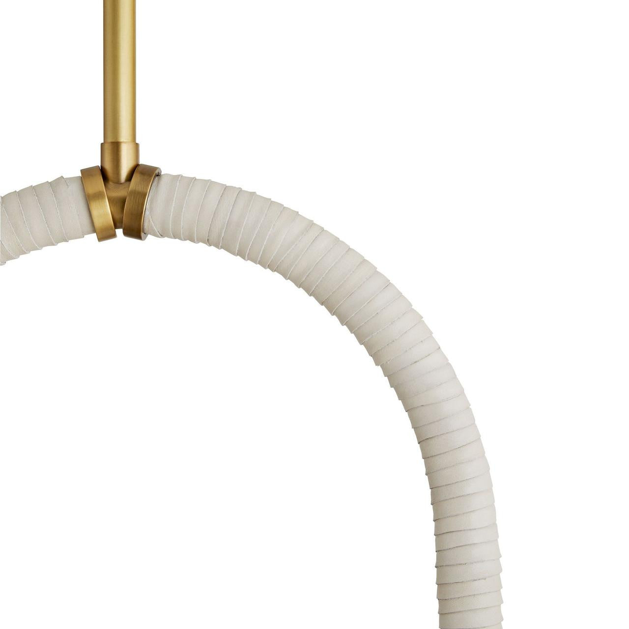 Arteriors Home Harrison Linear Chandelier, 6-Light, Antique Brass, Cream Leather, Opal Glass, 42"W (89467 3MPKW)