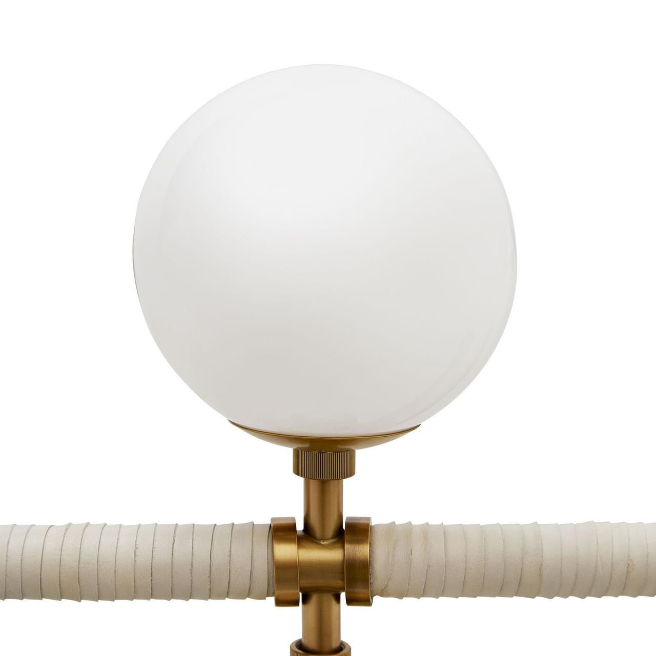 Arteriors Home Harrison Linear Chandelier, 6-Light, Antique Brass, Cream Leather, Opal Glass, 42"W (89467 3MPKW)