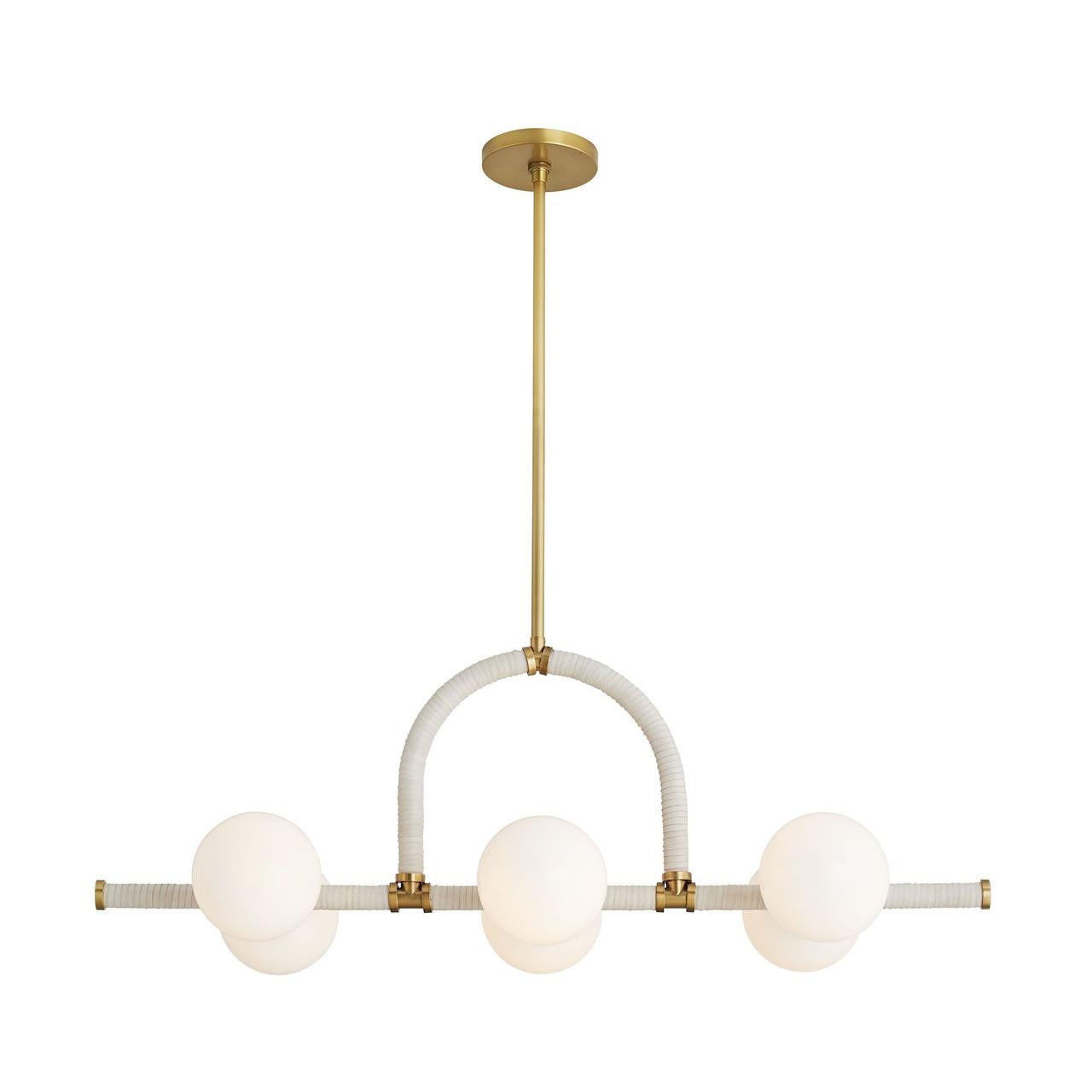 Arteriors Home Harrison Linear Chandelier, 6-Light, Antique Brass, Cream Leather, Opal Glass, 42"W (89467 3MPKW)
