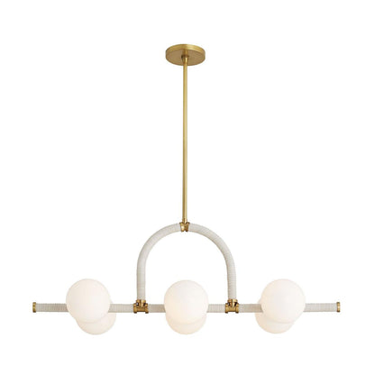 Arteriors Home Harrison Linear Chandelier, 6-Light, Antique Brass, Cream Leather, Opal Glass, 42"W (89467 3MPKW)