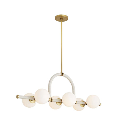 Arteriors Home Harrison Linear Chandelier, 6-Light, Antique Brass, Cream Leather, Opal Glass, 42"W (89467 3MPKW)