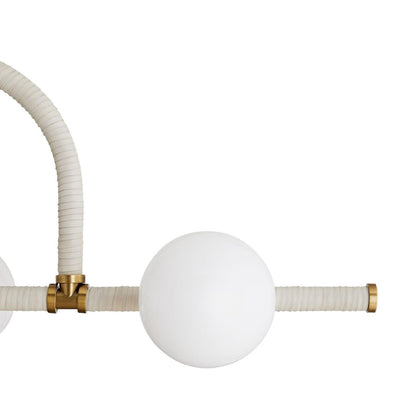 Arteriors Home Harrison Linear Chandelier, 6-Light, Antique Brass, Cream Leather, Opal Glass, 42"W (89467 3MPKW)