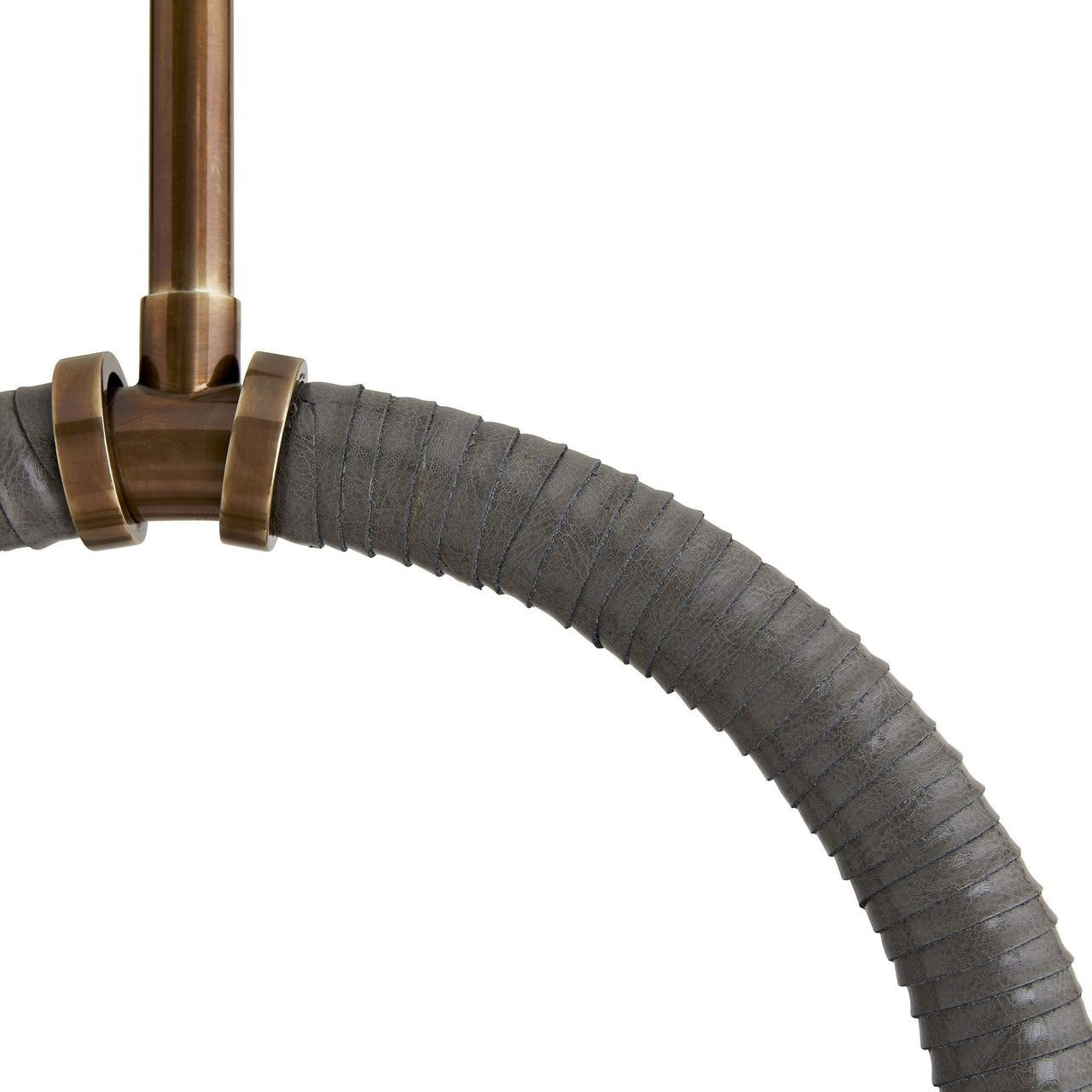 Arteriors Home Harrison Linear Chandelier, 6-Light, Heritage Brass, Graphite Leather, Opal Glass, 42"W (89469 3MPKX)