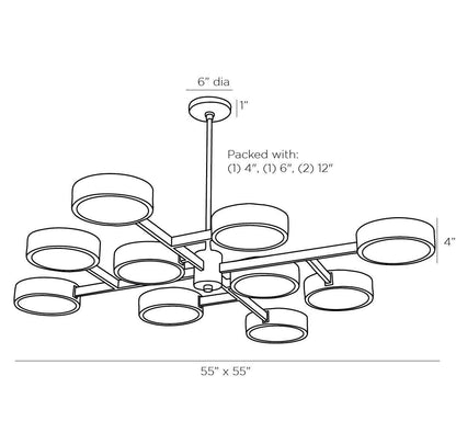 Arteriors Home Linus Starburst Chandelier, 10-Light, Antique Bronze, Steel, 55"W (89108 3MTJK)