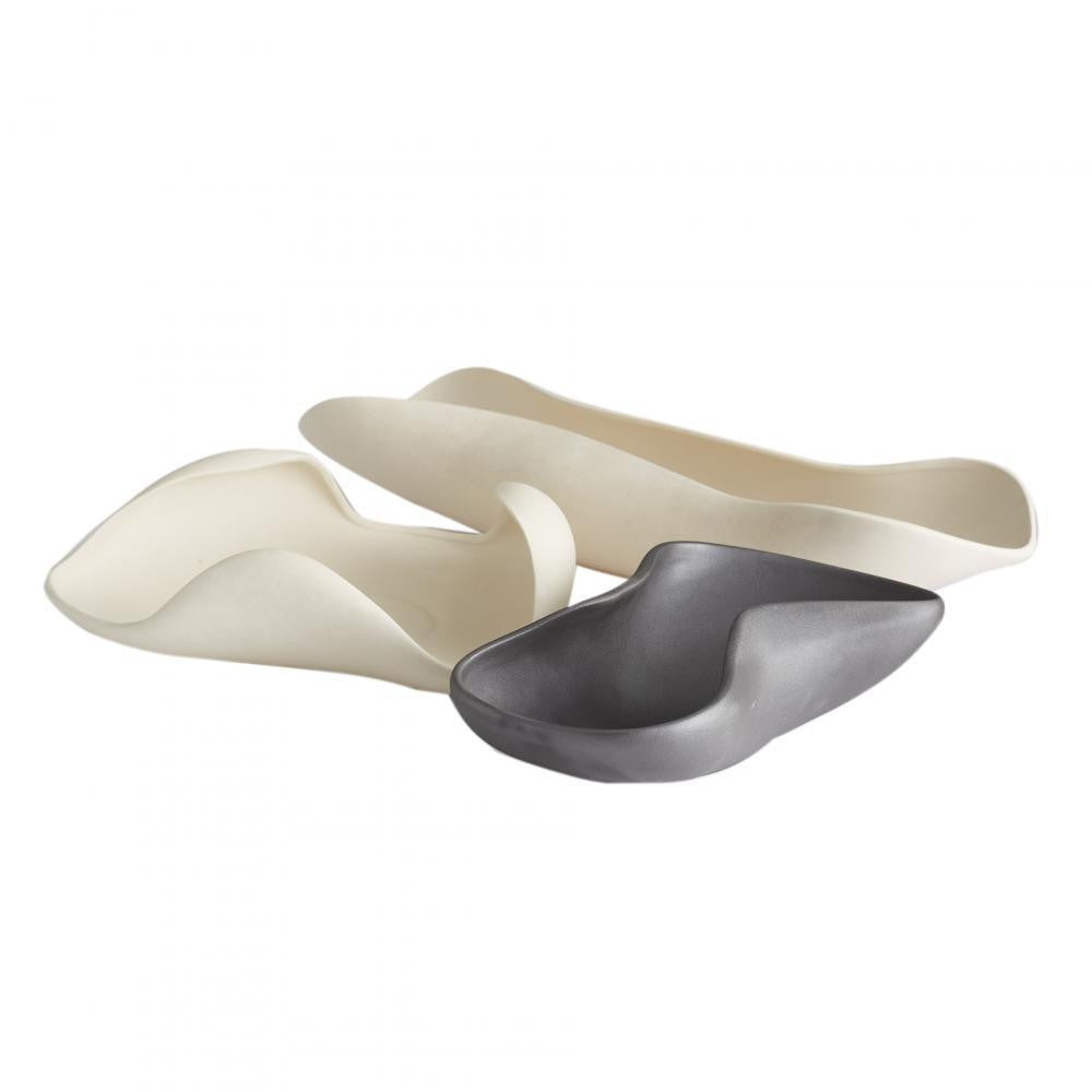 Arteriors Home Roll Trays, Set of 3 Black, Matte Black, White