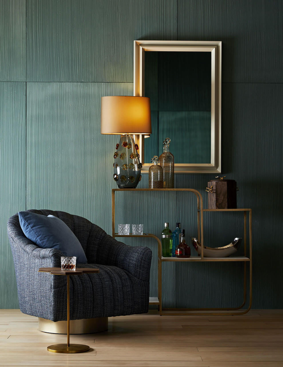 Arteriors Home Springsteen Chair Indigo Tweed Champagne Swivel