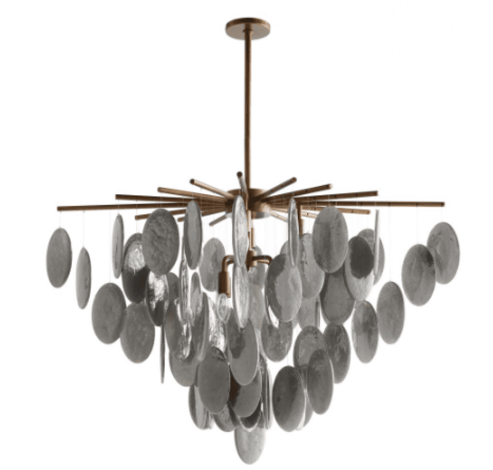 Arteriors Home Tiffany Chandelier Antique Brass, Smoke Luster Glass